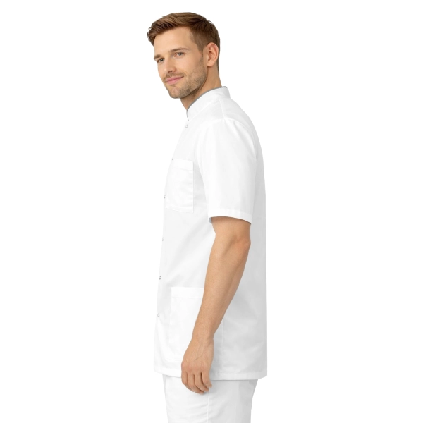 Bluza medyczna męska ze stójką biała ze stójką szarą krótki rękaw roz.3XL